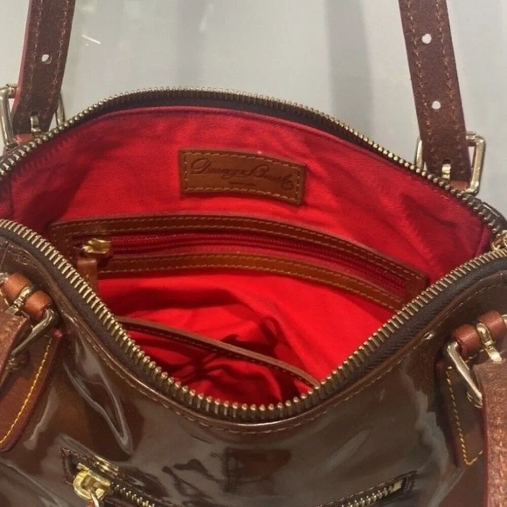 Dooney & Bourke Brown Women's Shiny Vinyl Red Interior Shoulder Bag Purse